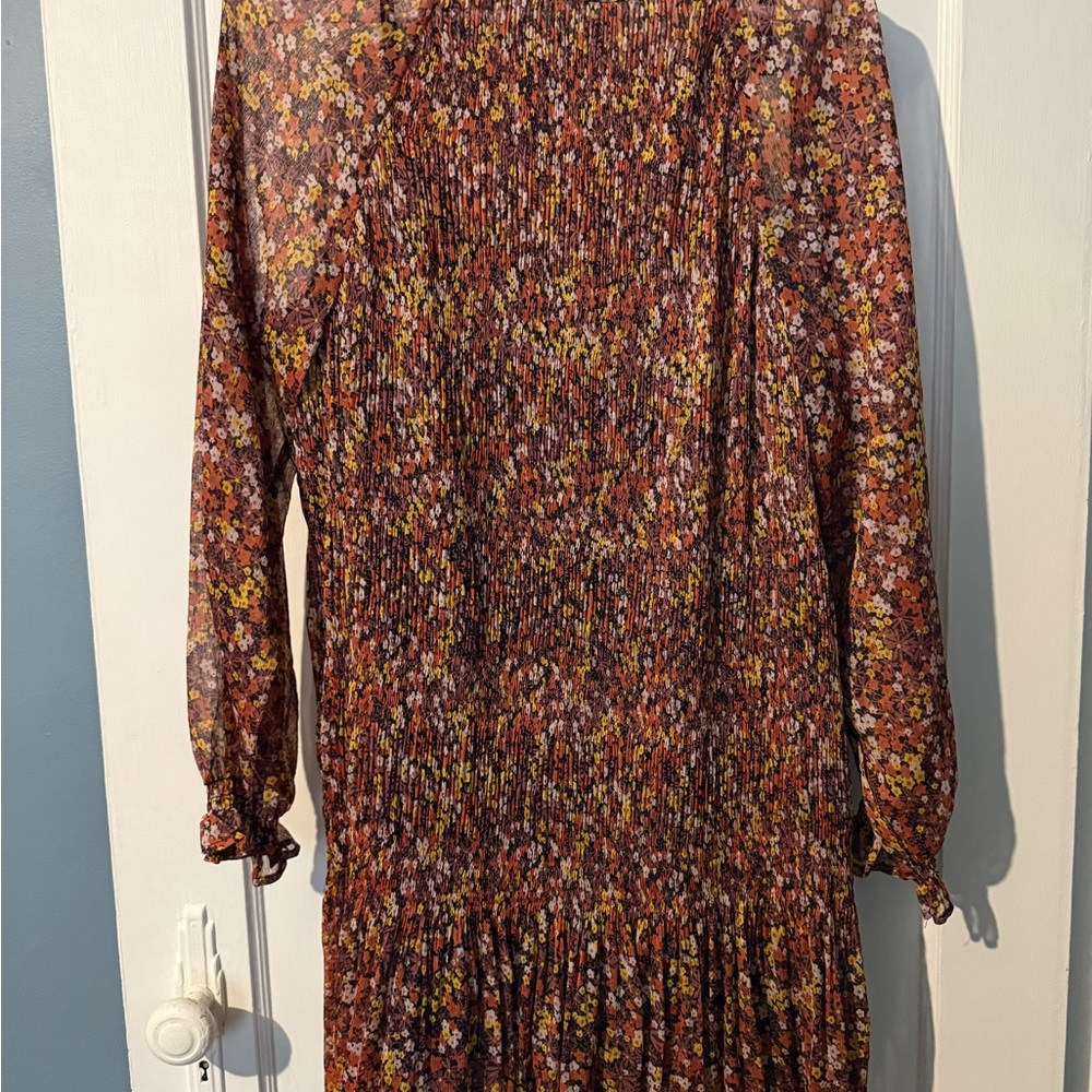 Mango Long-Sleeve Floral Smocked Dress - Rust Multi